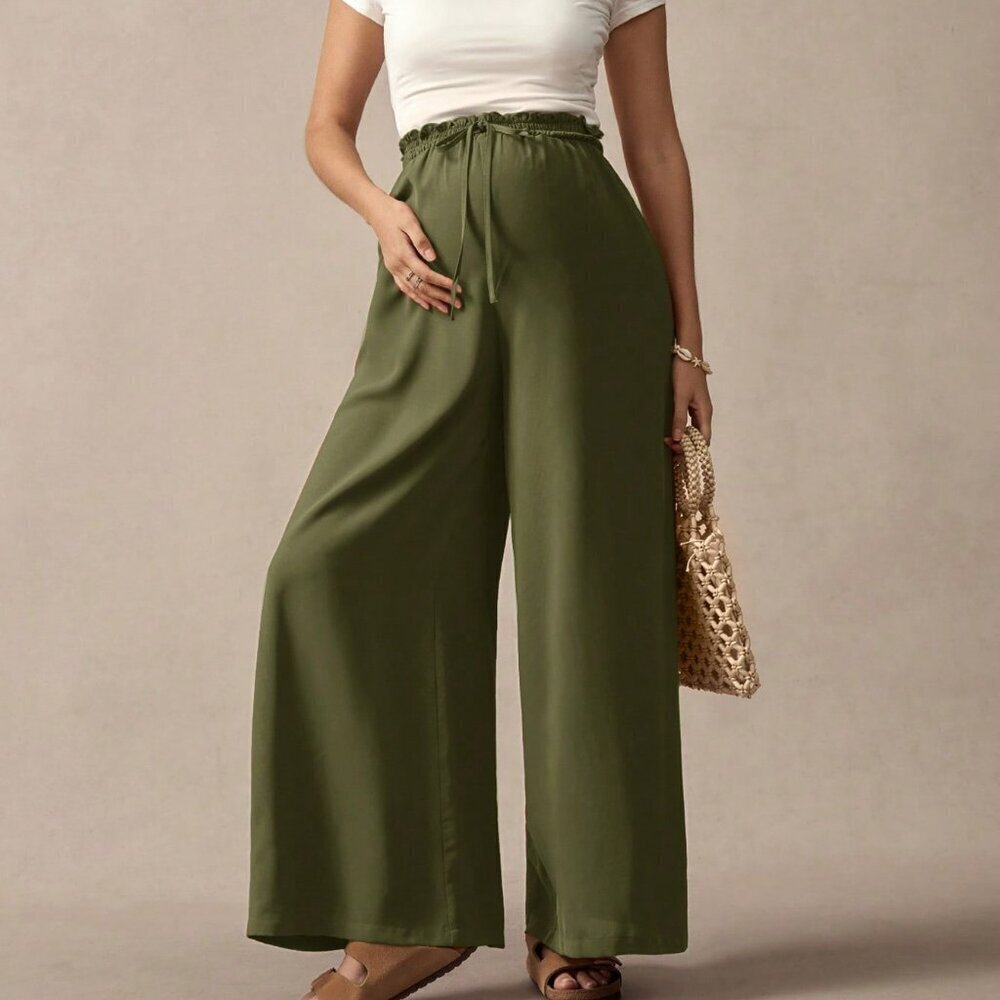 Maternity Army Green Casual Women's Bow detailed Wide Leg Loose Pants
